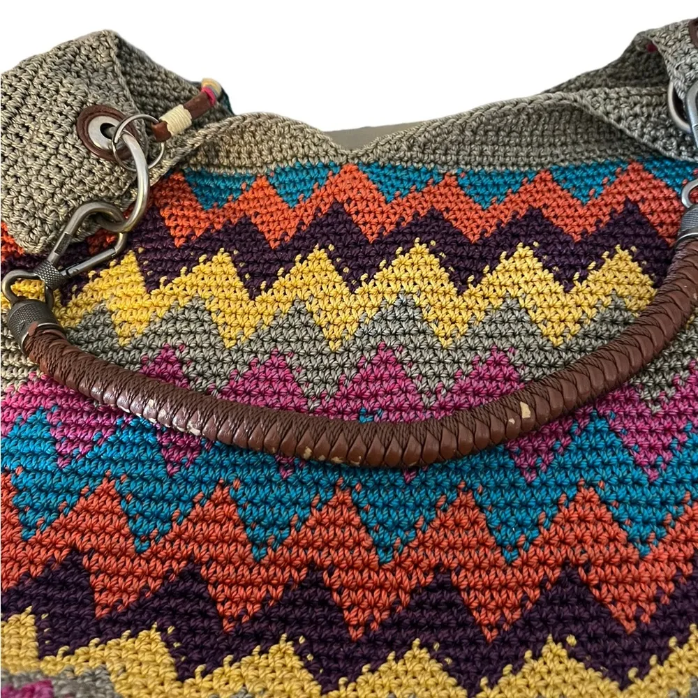 The Sak Crochet Rainbow Multicolored Chevron Large Fully Lined Shoulder Bag - Image 10