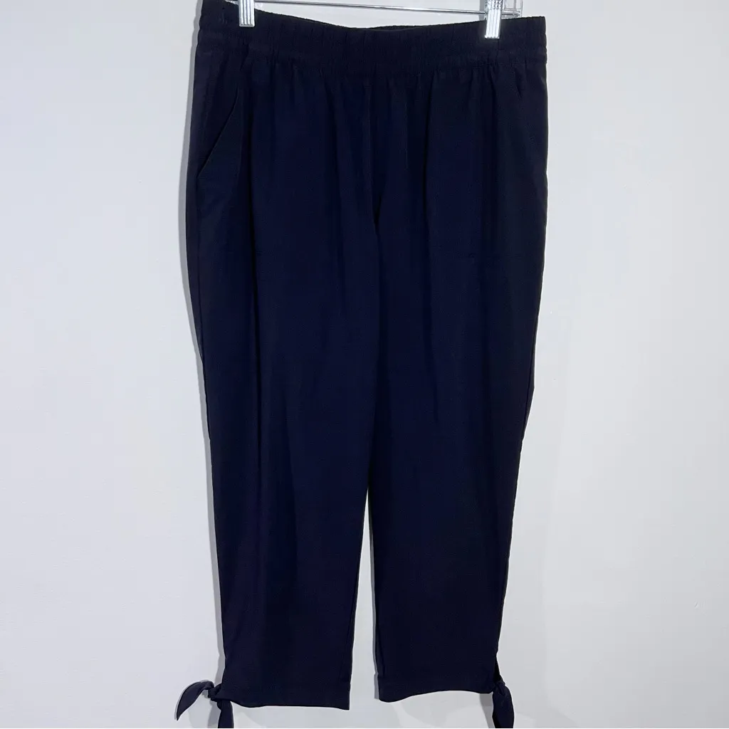 T By Talbots‎ Woven Ankle Tie Crop In Navy Size Medium - Image 3