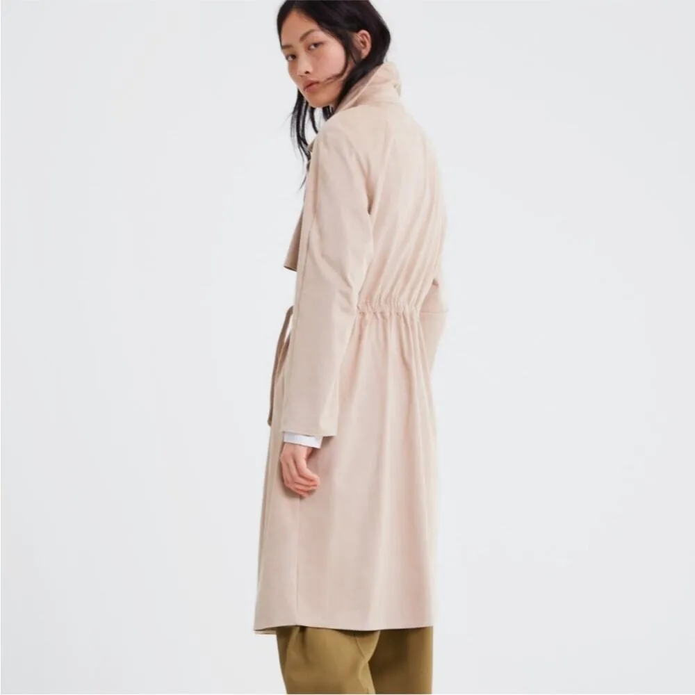 Zara Tan Trench Coat XS Faux Suede Double Breasted Belted Classic Mid Length - Image 16
