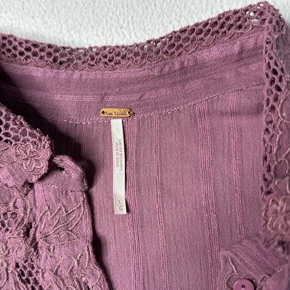 Free People Carter Dobby Purple Lace Boho Button Down Top - Image 4