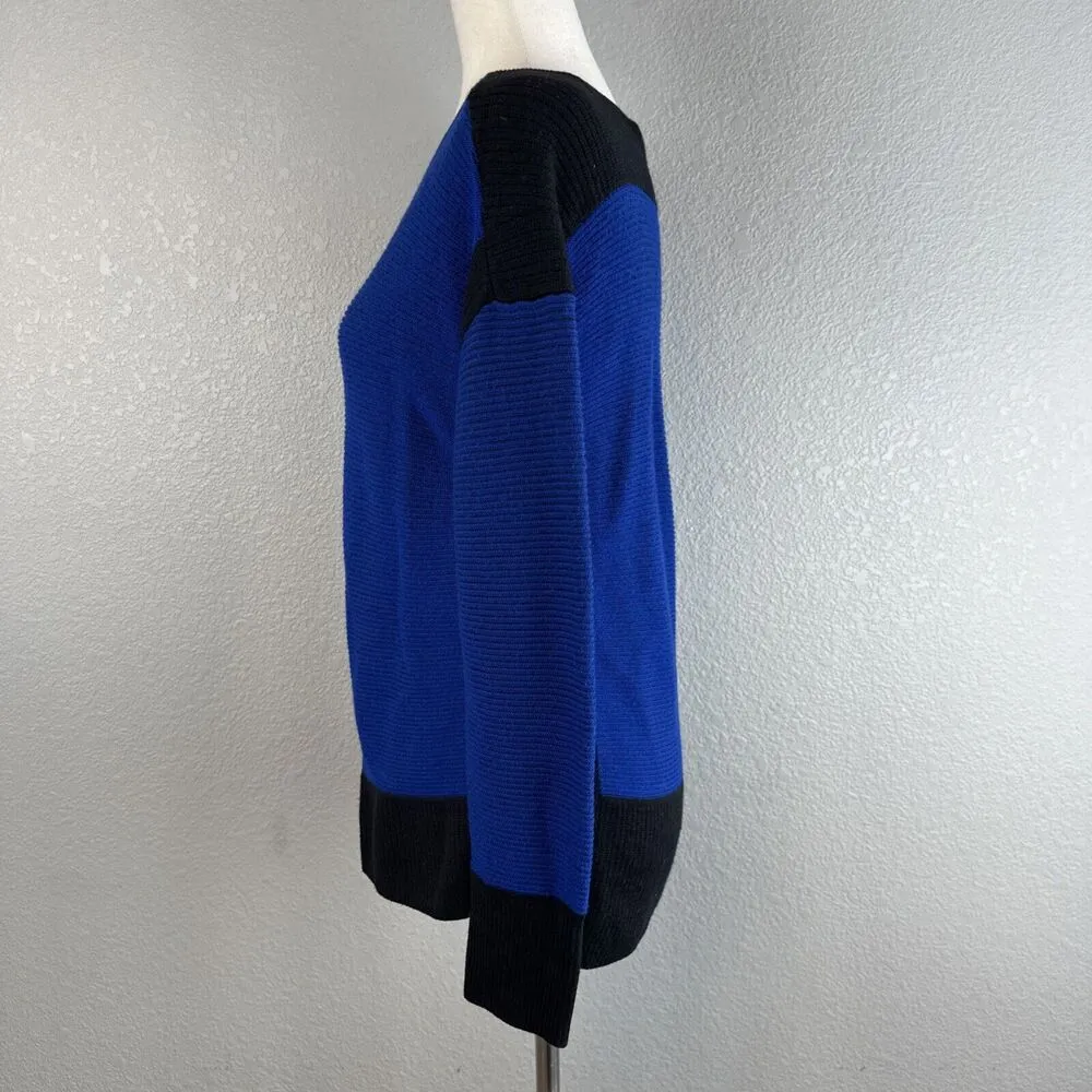 St. John Womens Bateau Neck Sweater Size 8 Cobalt Blue Black Wool Santana Knit - Image 3