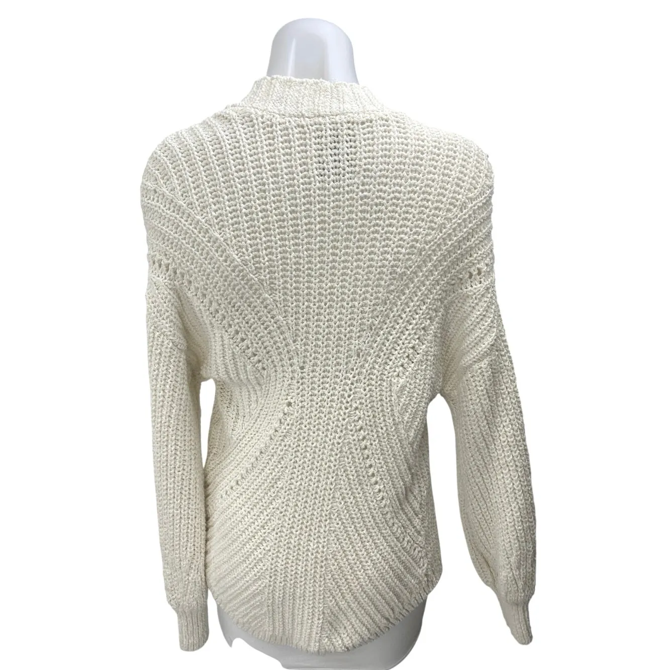 Abercrombie & Fitch White Crochet Knit Open Front Long Sleeve Cardigan Sweater M - Image 2