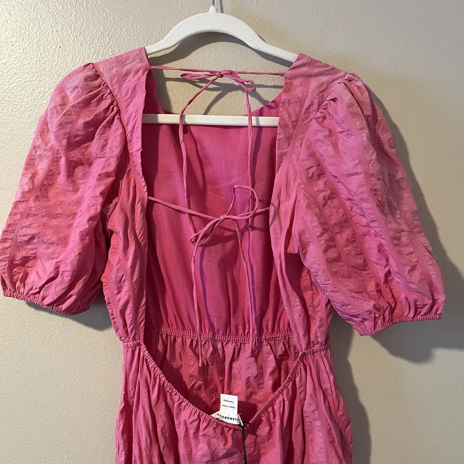 GLAMOROUS dress Hot Pink Tiered Preppy Cottagecore Preppy Bright Puff Sleeve S - Image 7