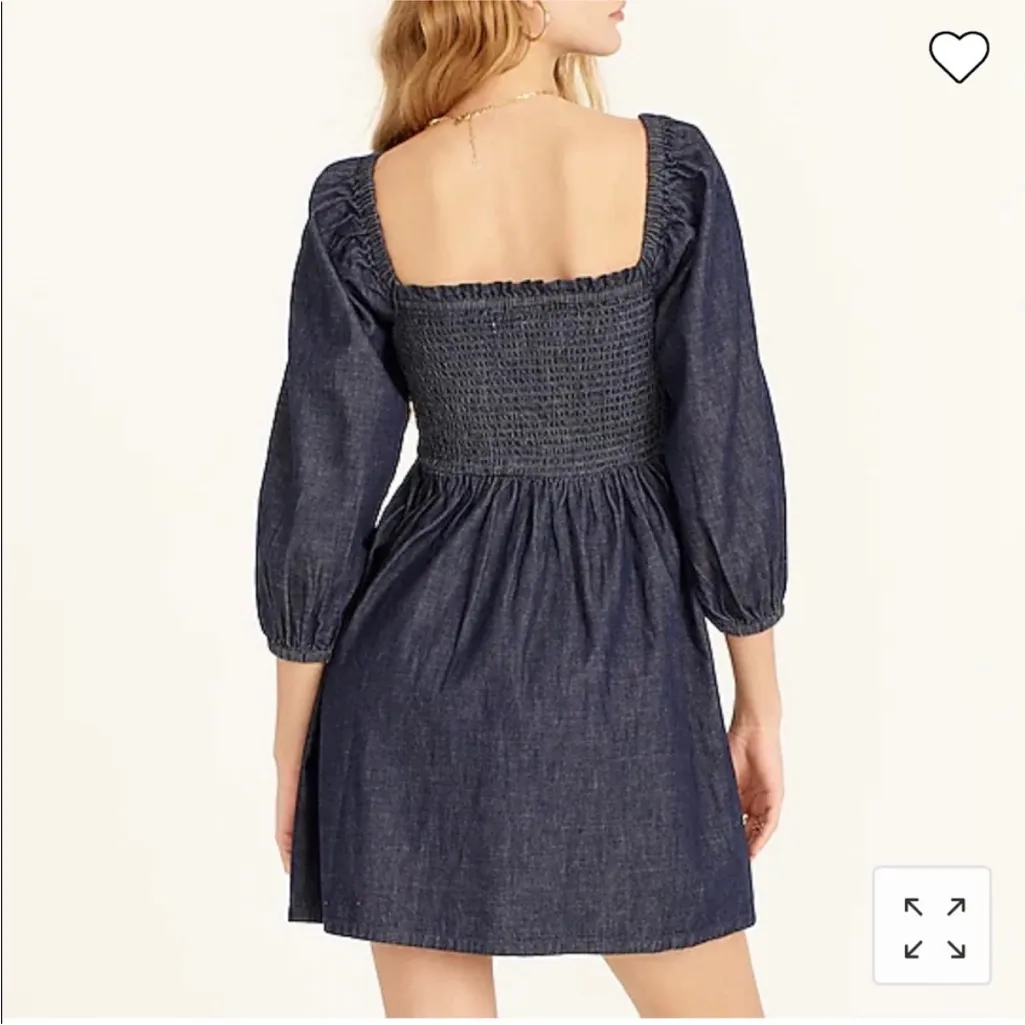 NWT J.Crew Blue Chambray Smocked Puff Sleeve Dress Medium - Image 3