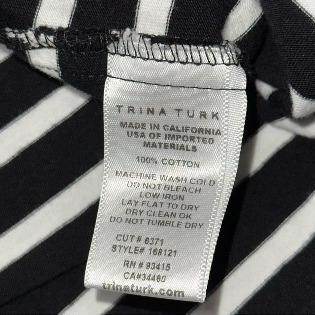 Trina Turk Women’s Size XS Black White Striped Cotton Button Sleeve T-Shirt - Image 6