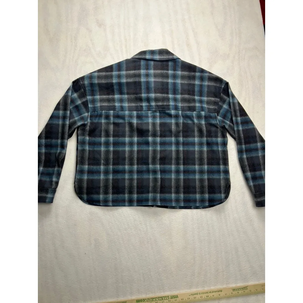 Pendleton Women's Plaid Cropped Shirt Jacket Large Grey Mix/Aqua Plaid Wool - Image 12