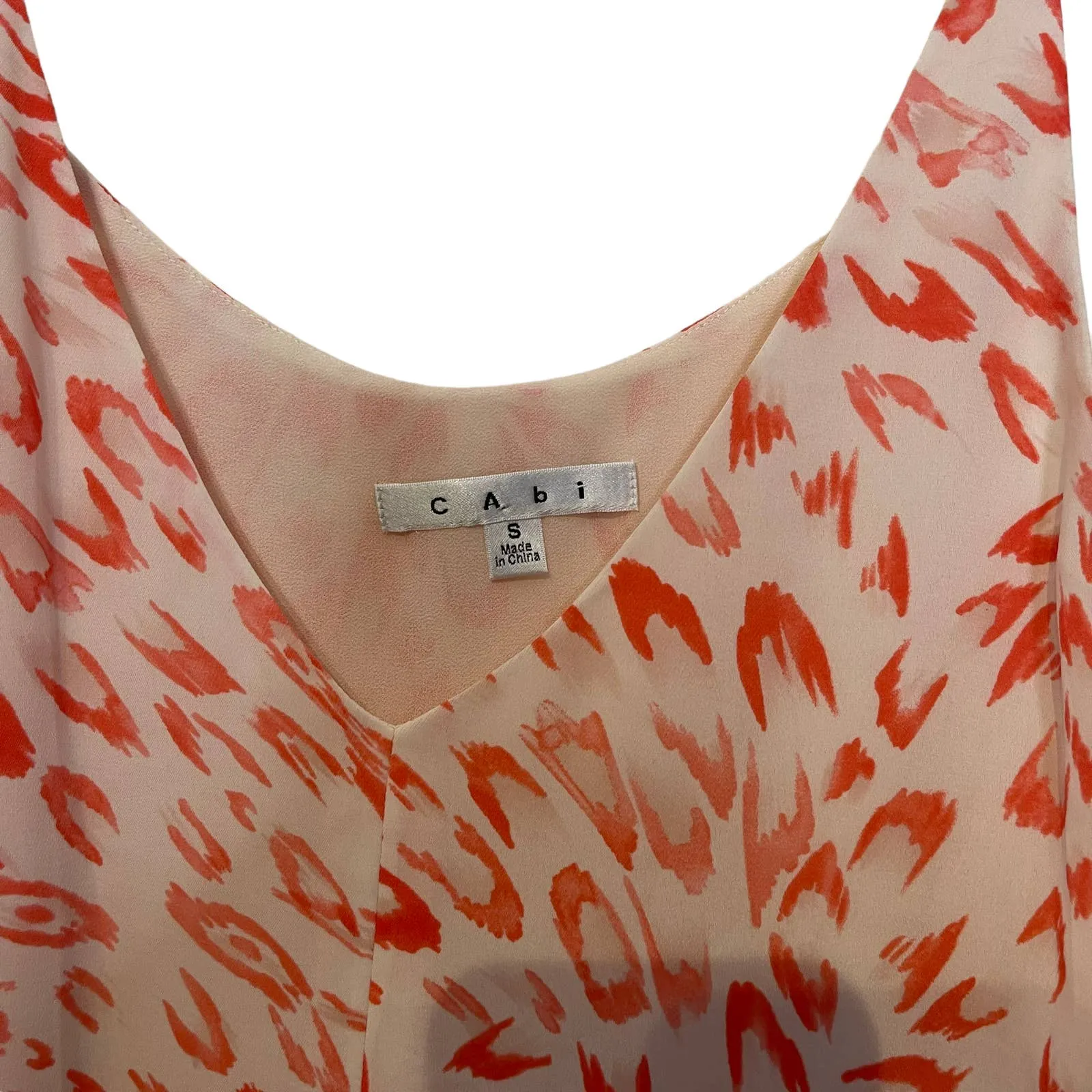 CAbi Tank Top Size Small White Salmon Geometric Pattern‎ Lined Polyester Womens - Image 7