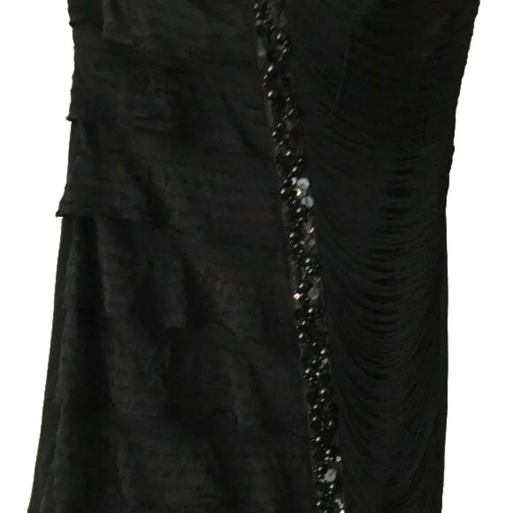 Lucky Paris Tube Dress Sequin Beads Cross Straps USA Trendy Classic Black Small - Image 2