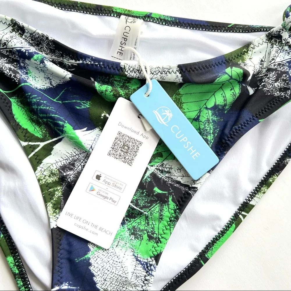 Cupshe Yellow And Leafy Lace Up Bikini Bottoms XL NWT - Image 7