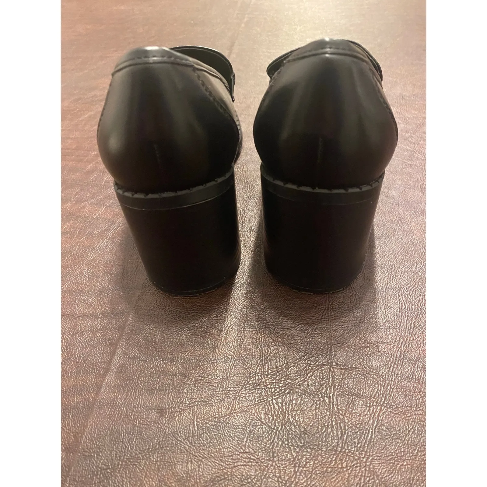 Marc Fisher Black Heeled Loafers‎ 6M Block Heel Horsebit Lug Sole Shoes Preppy - Image 6