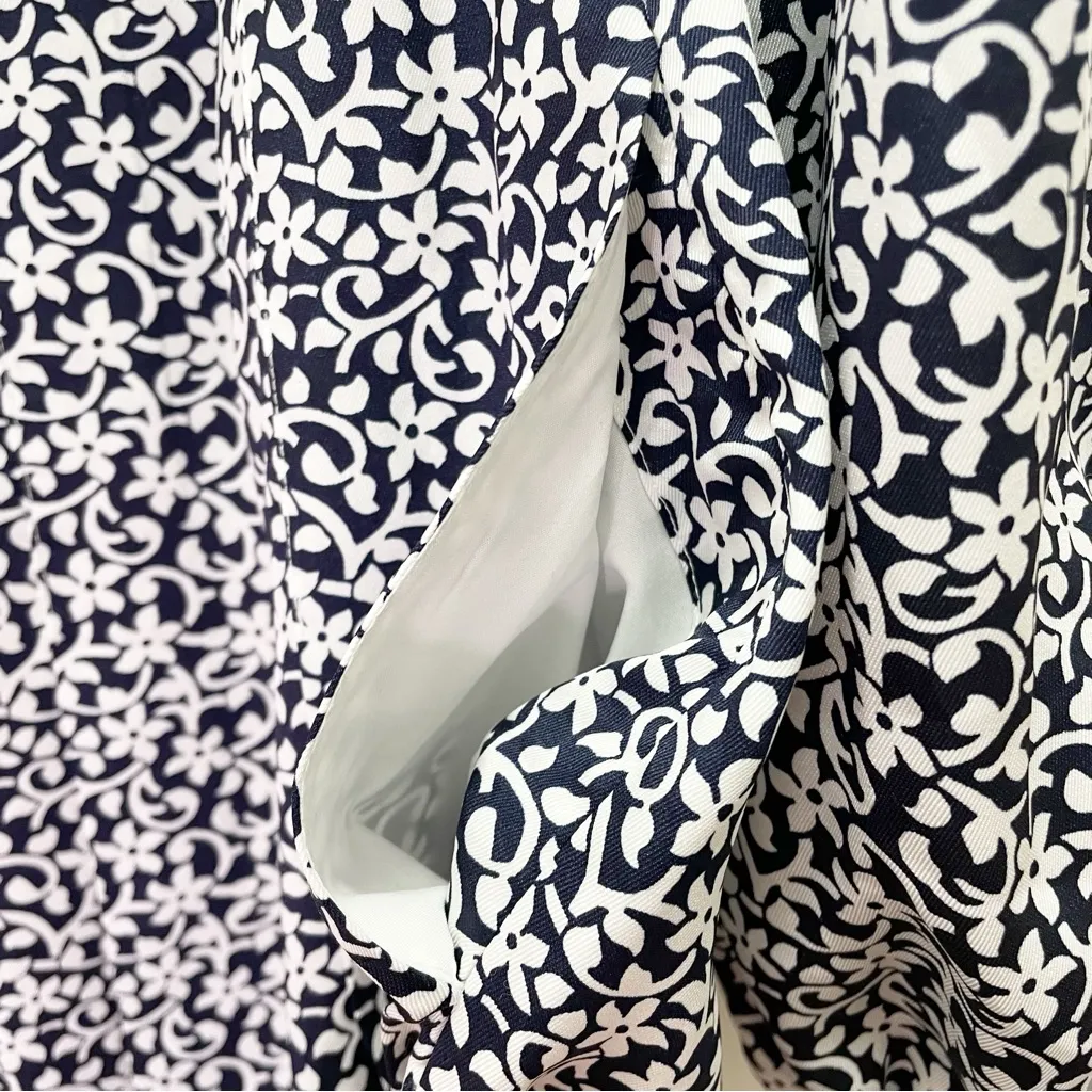 Boden Pleated Skirt Midi Shirt Dress Navy White Floral Long Sleeve Size 4 US Blue - Image 13