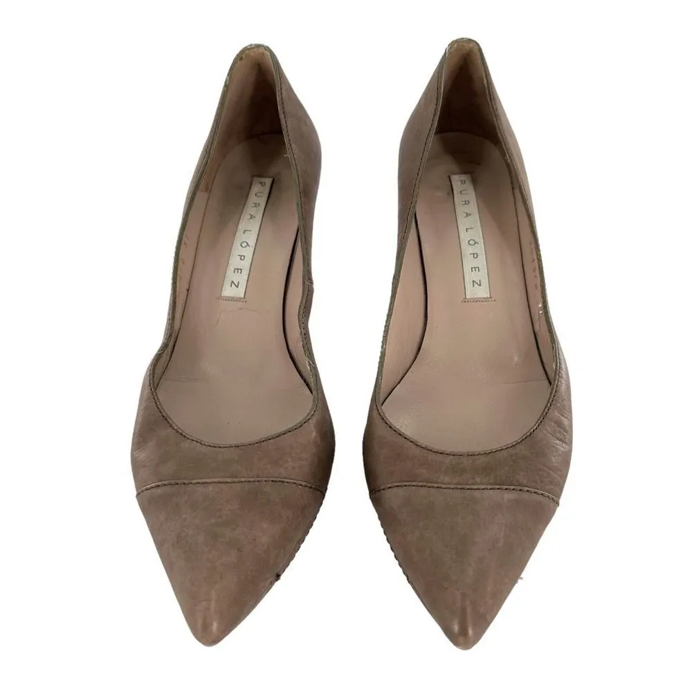 PURA LOPEZ Fawn Brown Leather Platform Pumps Heels Size 37 Tan - Image 2