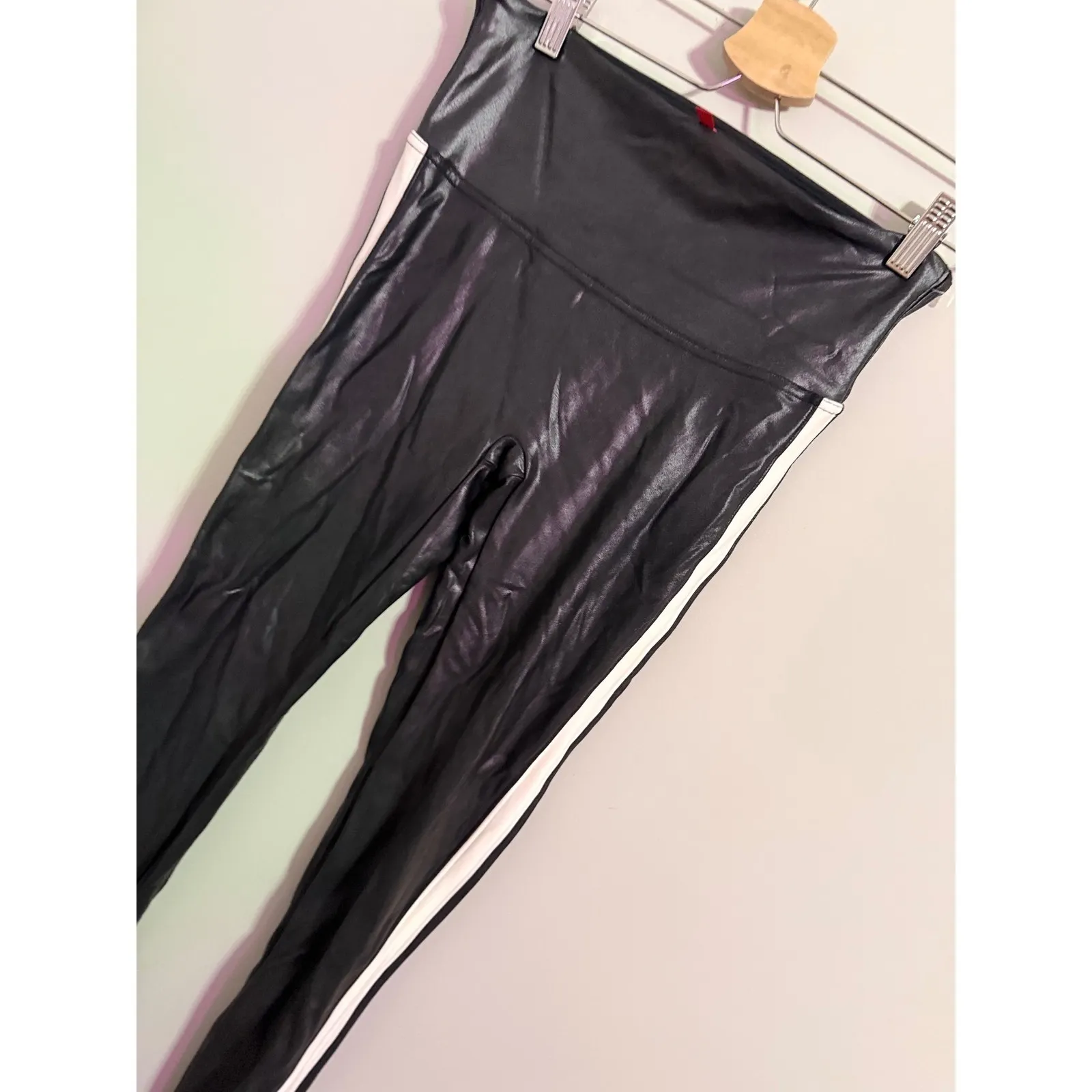 SPANX Faux Leather Leggings High Waist White Stripe Athleisure Women Size M/M - Image 5