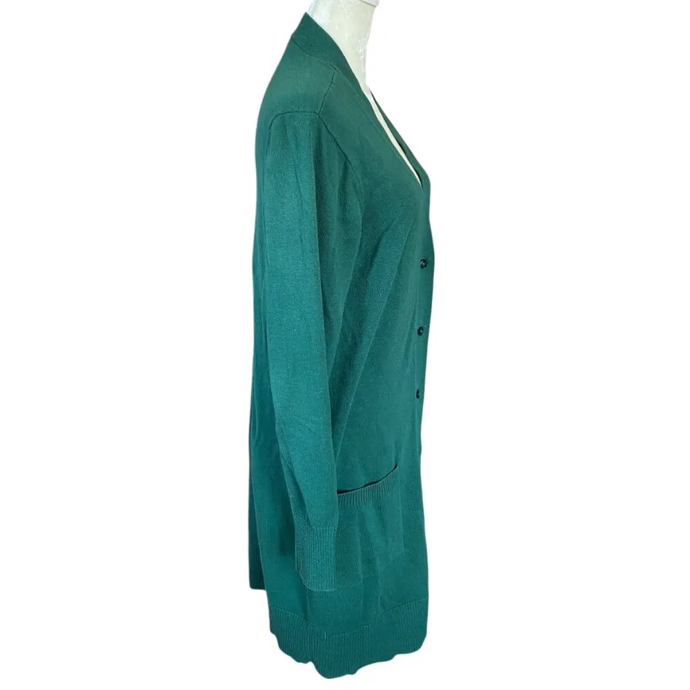 Denim & Company green long sleeve button down cardigan women's size medium - Image 4
