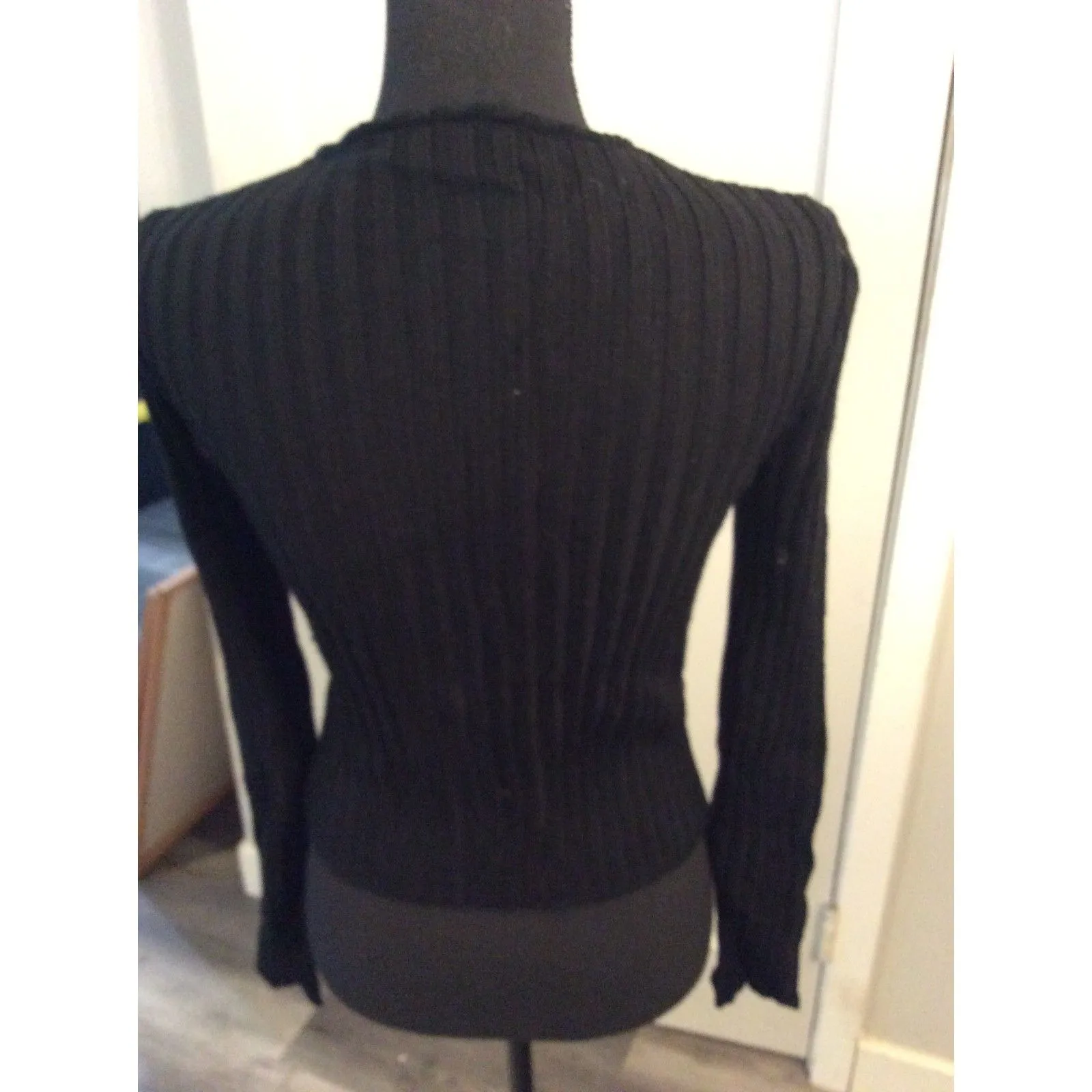 BCBG Maxazria Quilted Leather Sweater combined Wool VNC Small Black Moto - Image 5