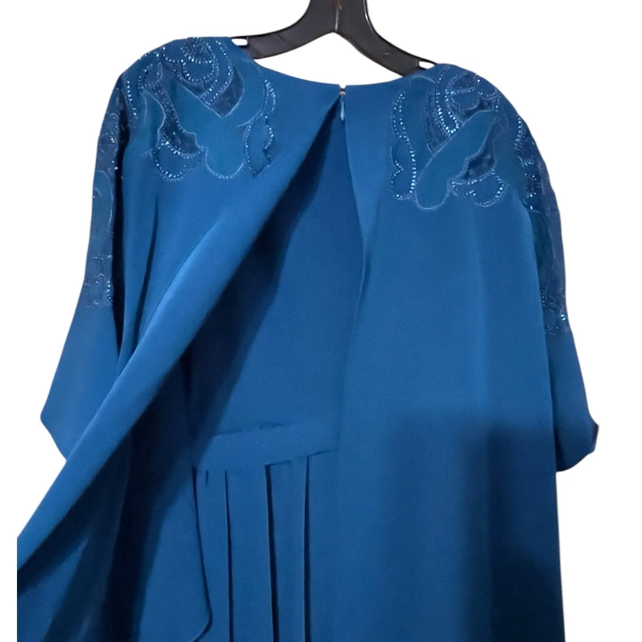 Sachin & Babi Size 4 NWT Moroccan Blue Crepe Embroidered Wren Cape Maxi Gown - Image 10