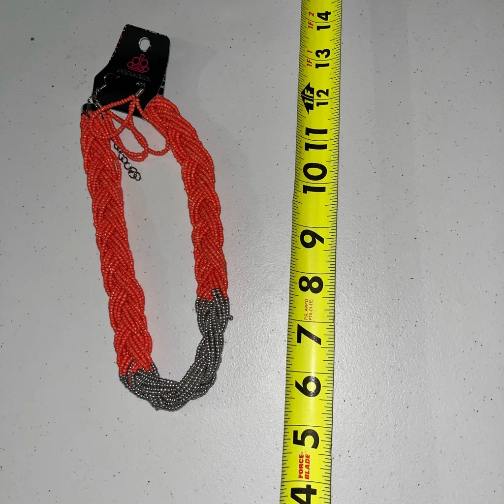 NWT Paparazzi Orange & Silver Braided Seed Bead Beaded Necklace & Earring Set - Image 2