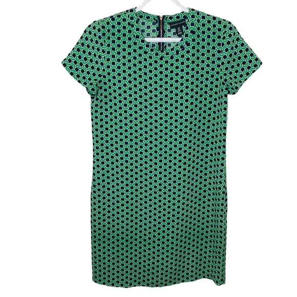 Adrienne Vittadini chain link navy and Kelly green shirt sleeve shift dress sz 0 - Image 12