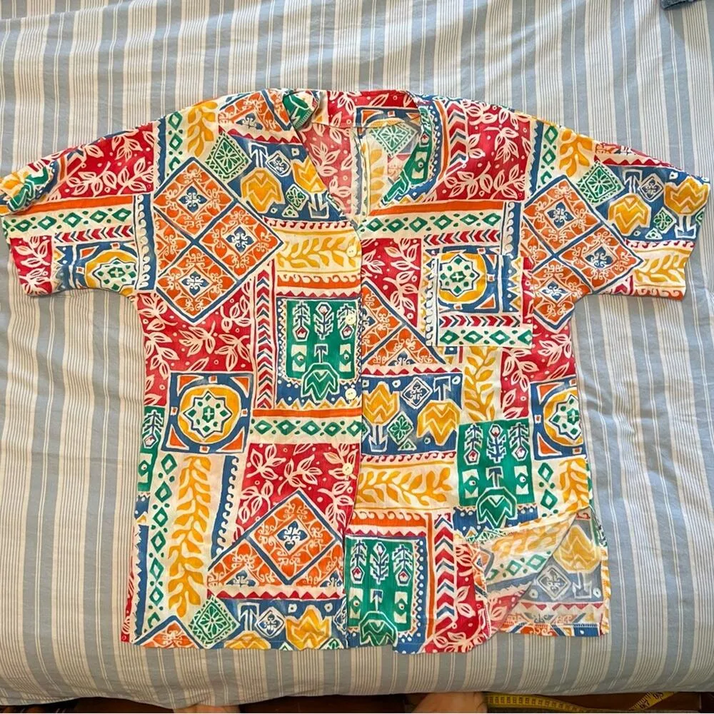 Vintage 90s Art Deco patch measure pants and blouse cruise beach granny outfit Pink Size L - Image 3