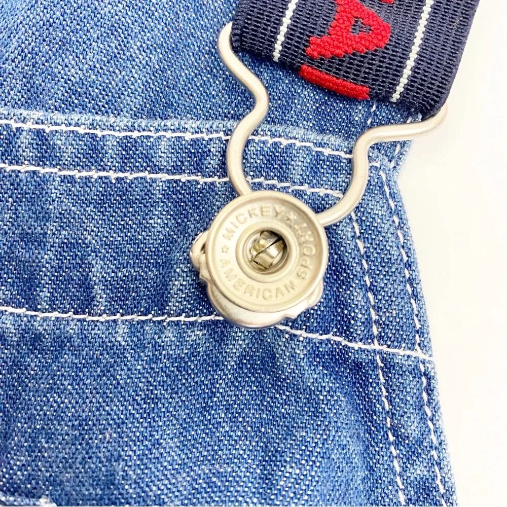 Store Vintage Denim Mickey Mouse American Sport Overall Bib Shortalls - Image 6