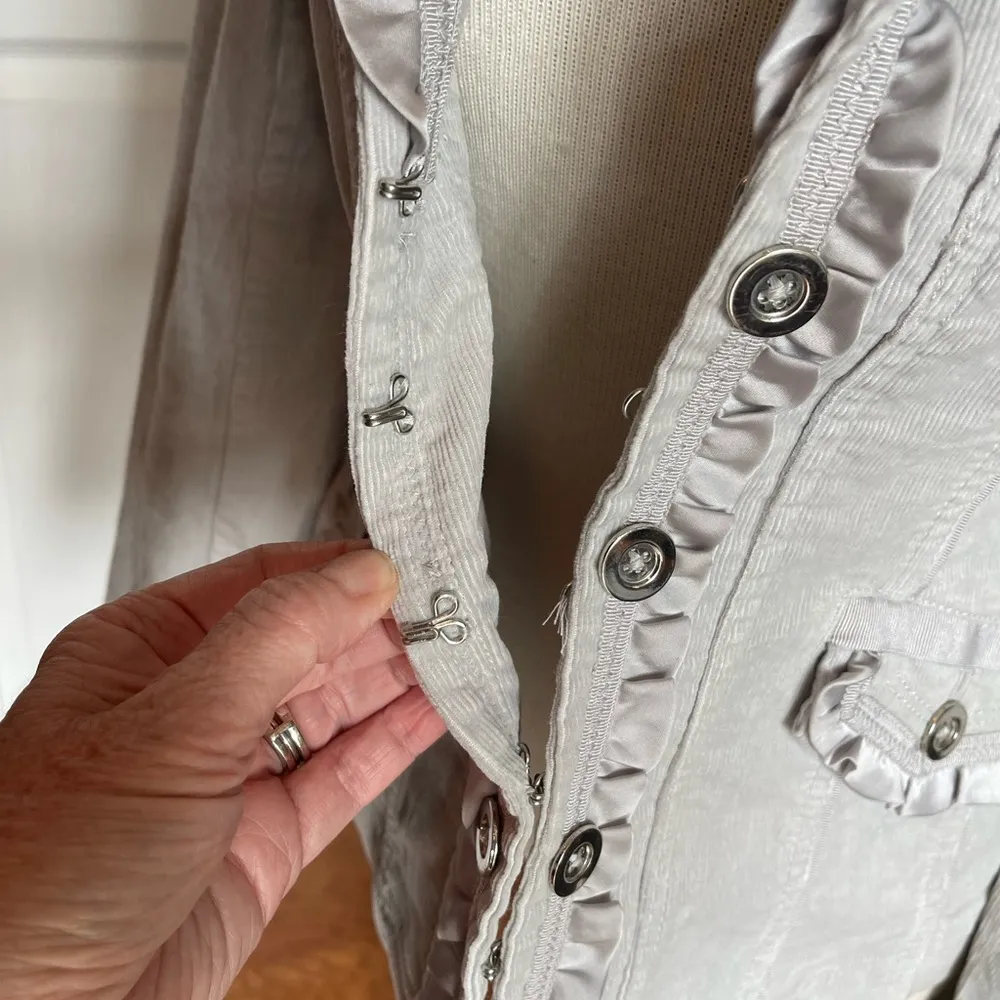 White House Black Market gray corduroy & Satin trim blazer Size 6 - Image 4