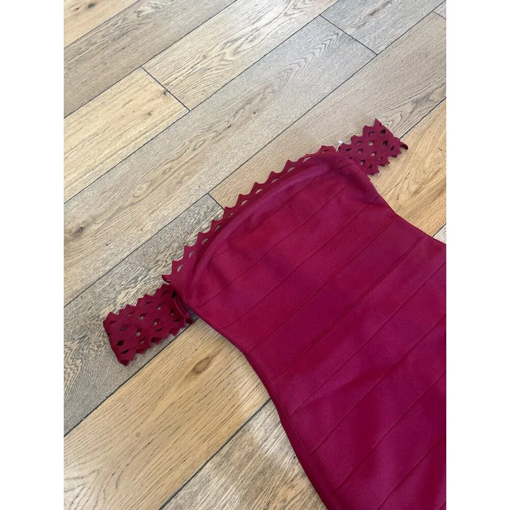 Susana Monaco Bandage Eyelet Off-Shoulder Dress Oxblood Womens Size Medium - Image 7