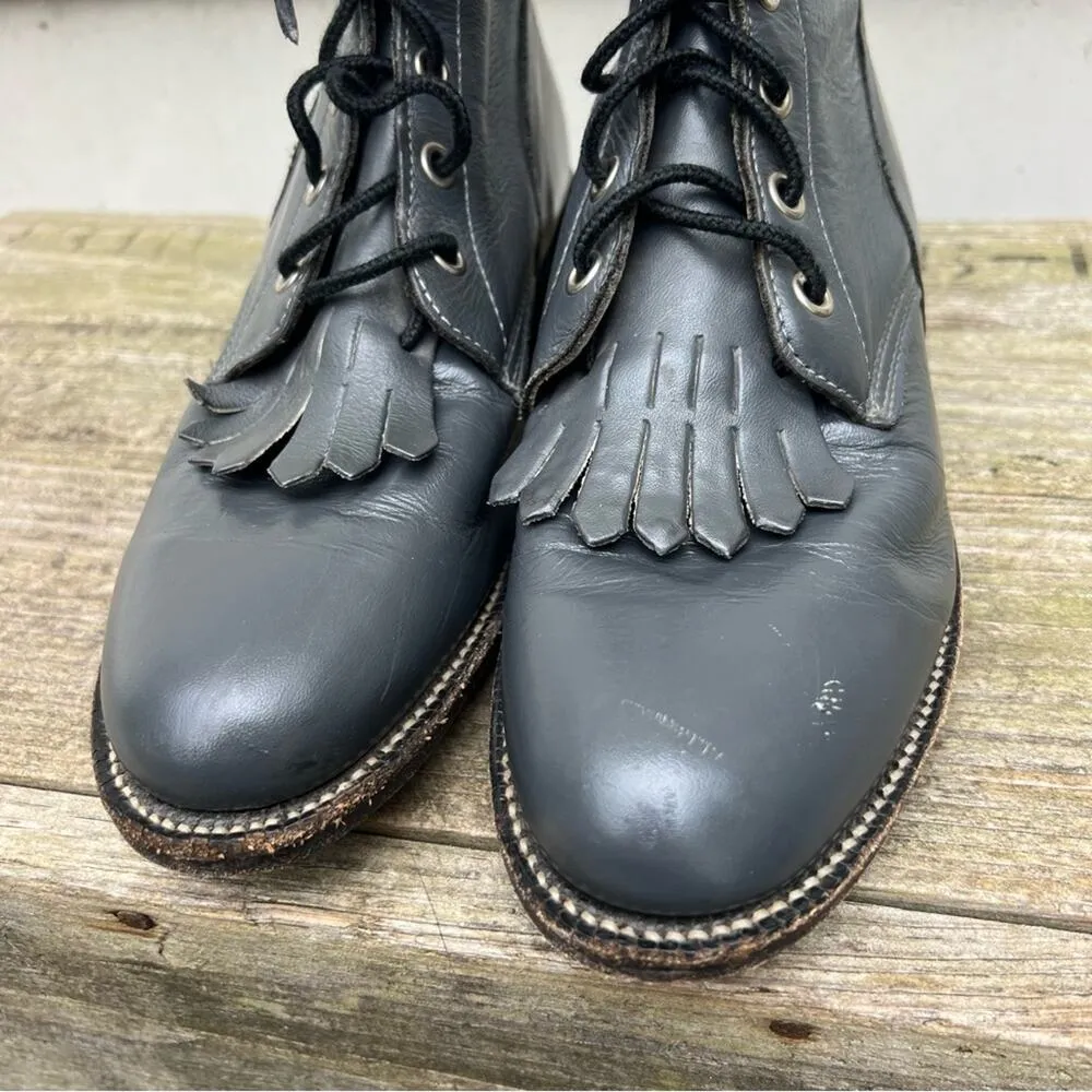 Vintage 80s 90s Justin Roper Gray Lace Up Kilte Fringe Toe Cowgirl Western Boots - Image 3