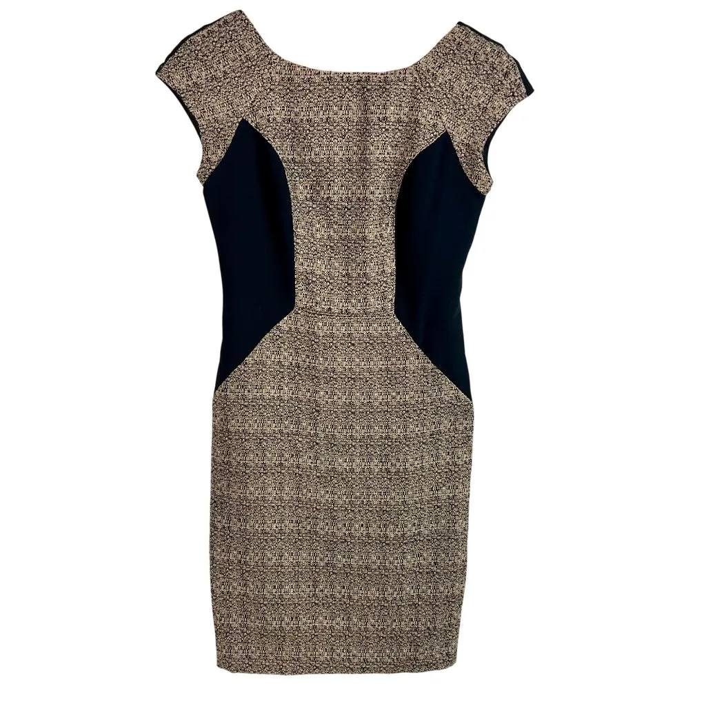 Eva Franco Tweed Sheath Cap Sleeve Dress Size 4 Black Side Panels Brown - Image 2