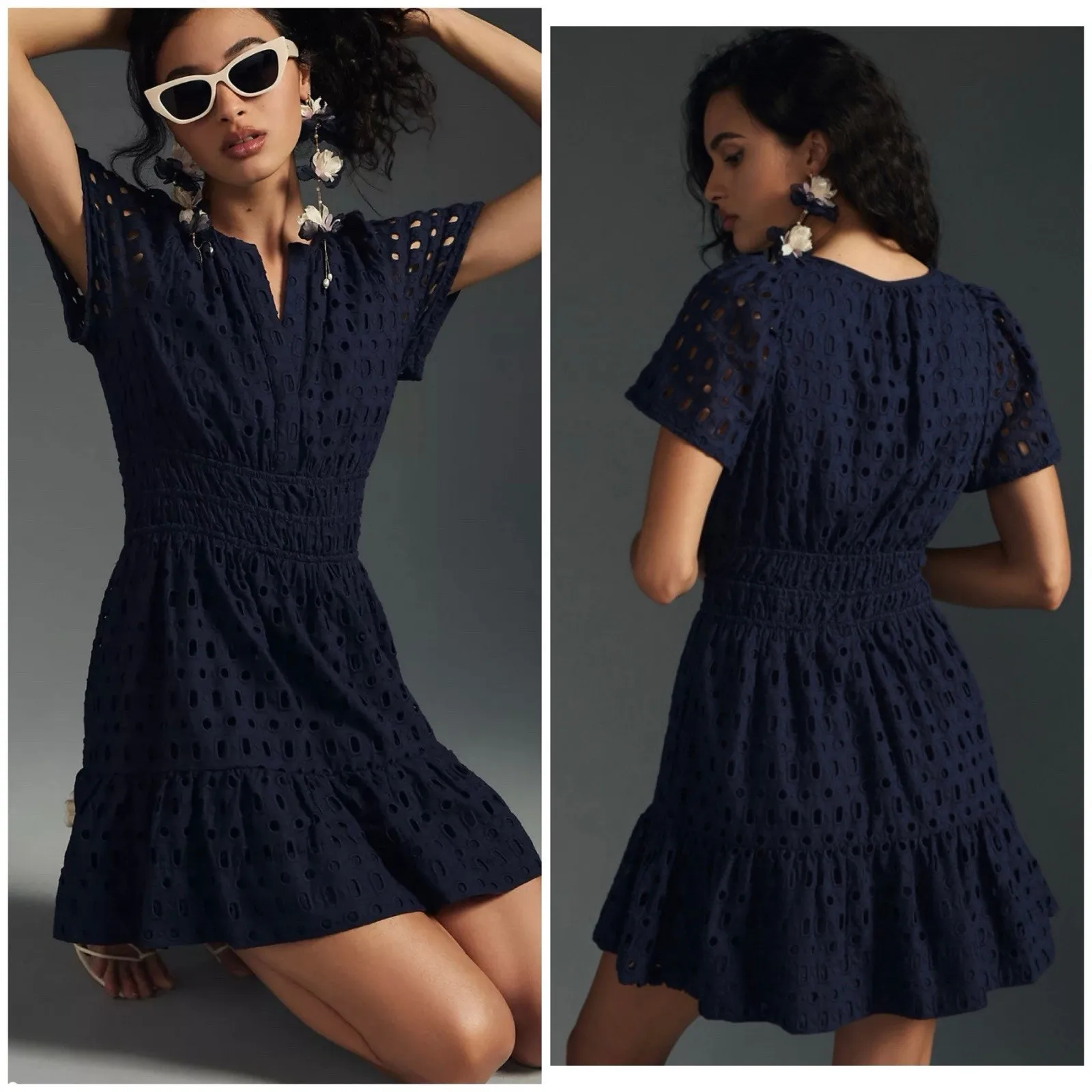 Anthropologie The Somerset Eyelet Mini Navy Dark Blue Dress S - Image 2