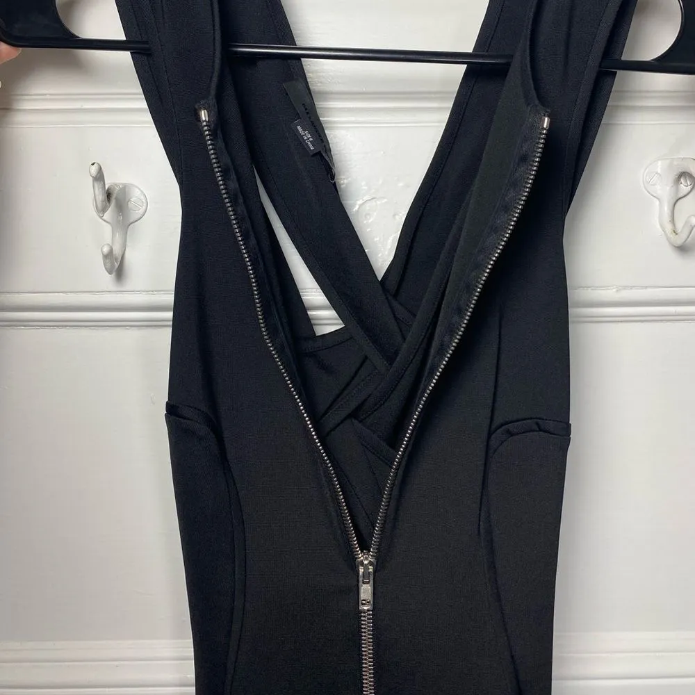 ALEXANDER WANG Bodycon Zipper Front Ponte Mini Dress Crisscross Back Black Sz 6 - Image 8