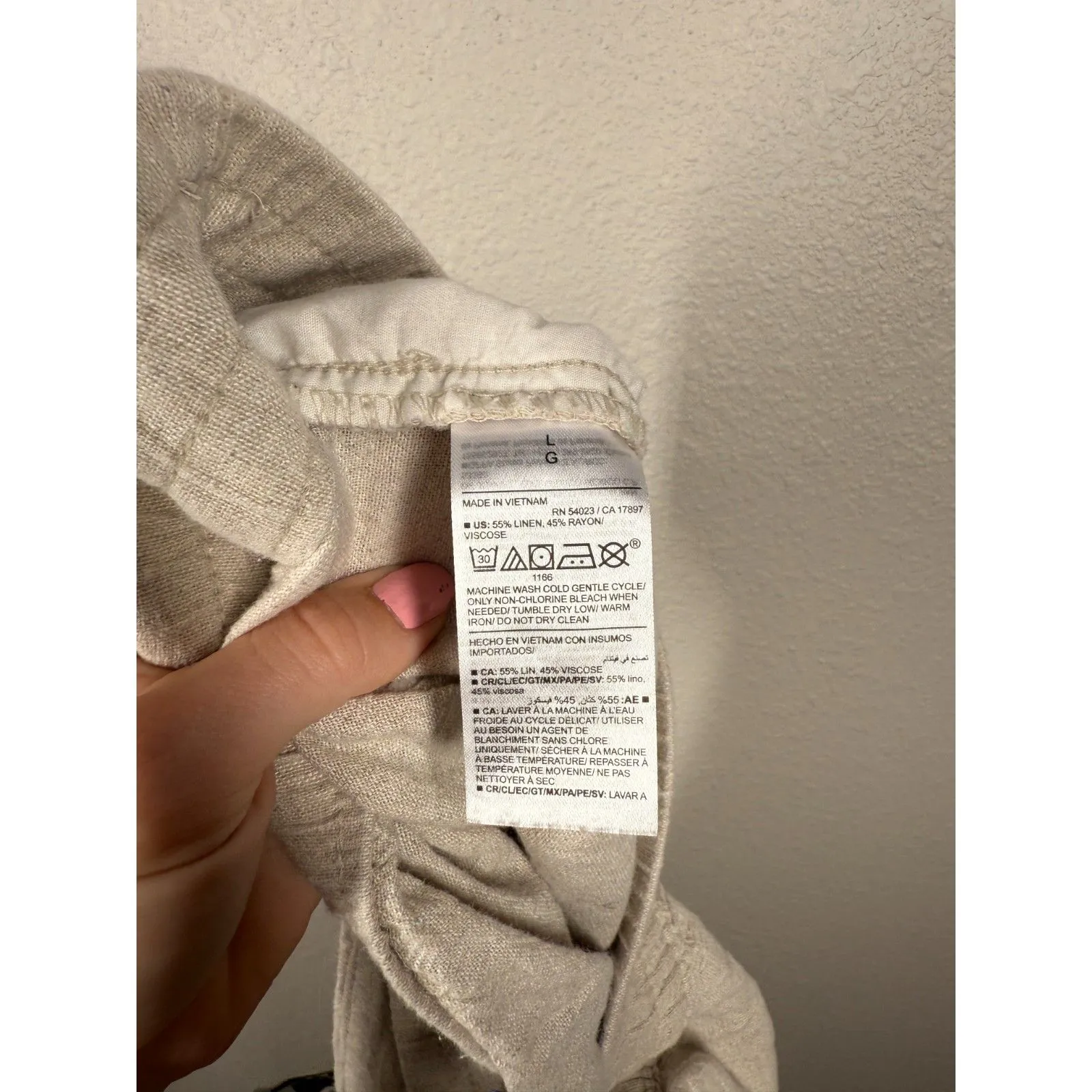 Old Navy Beige Straight Leg Linen Blend Pants Sz L Pull On Beachy Vacation - Image 7