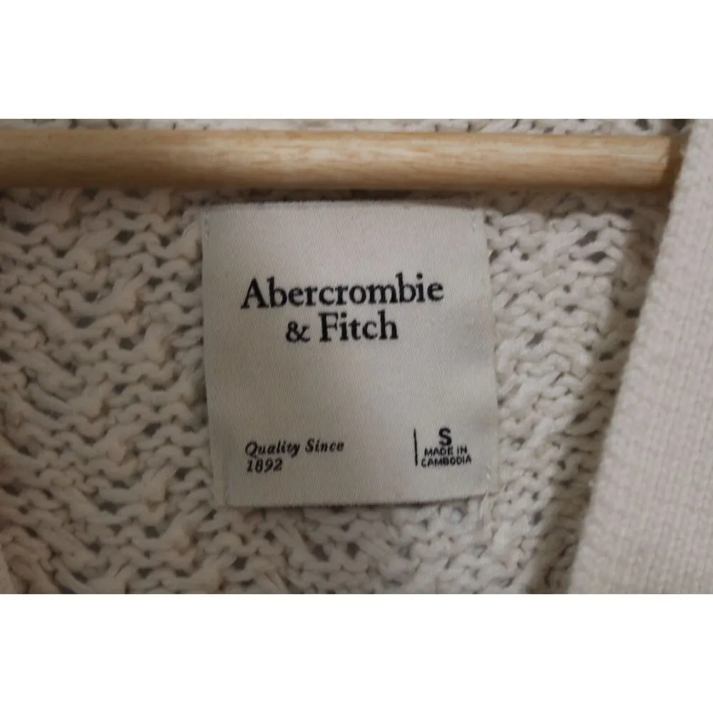 Womens Abercrombie & Fitch Cream Cable Knit Button Up Cardigan Sweater Size S - Image 3