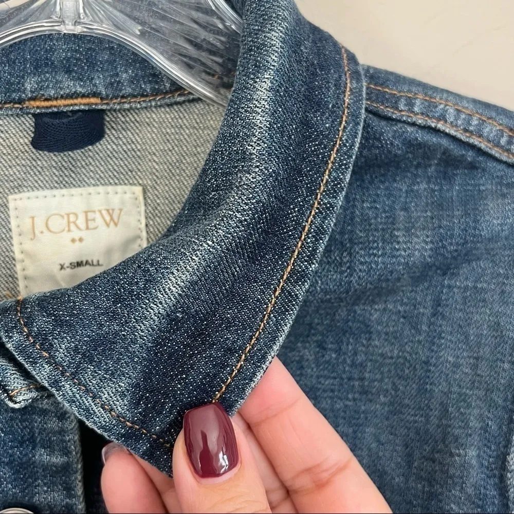 J.Crew Factory Dark‎ Wash Denim Trucker Jacket Blue Size XS - Image 7