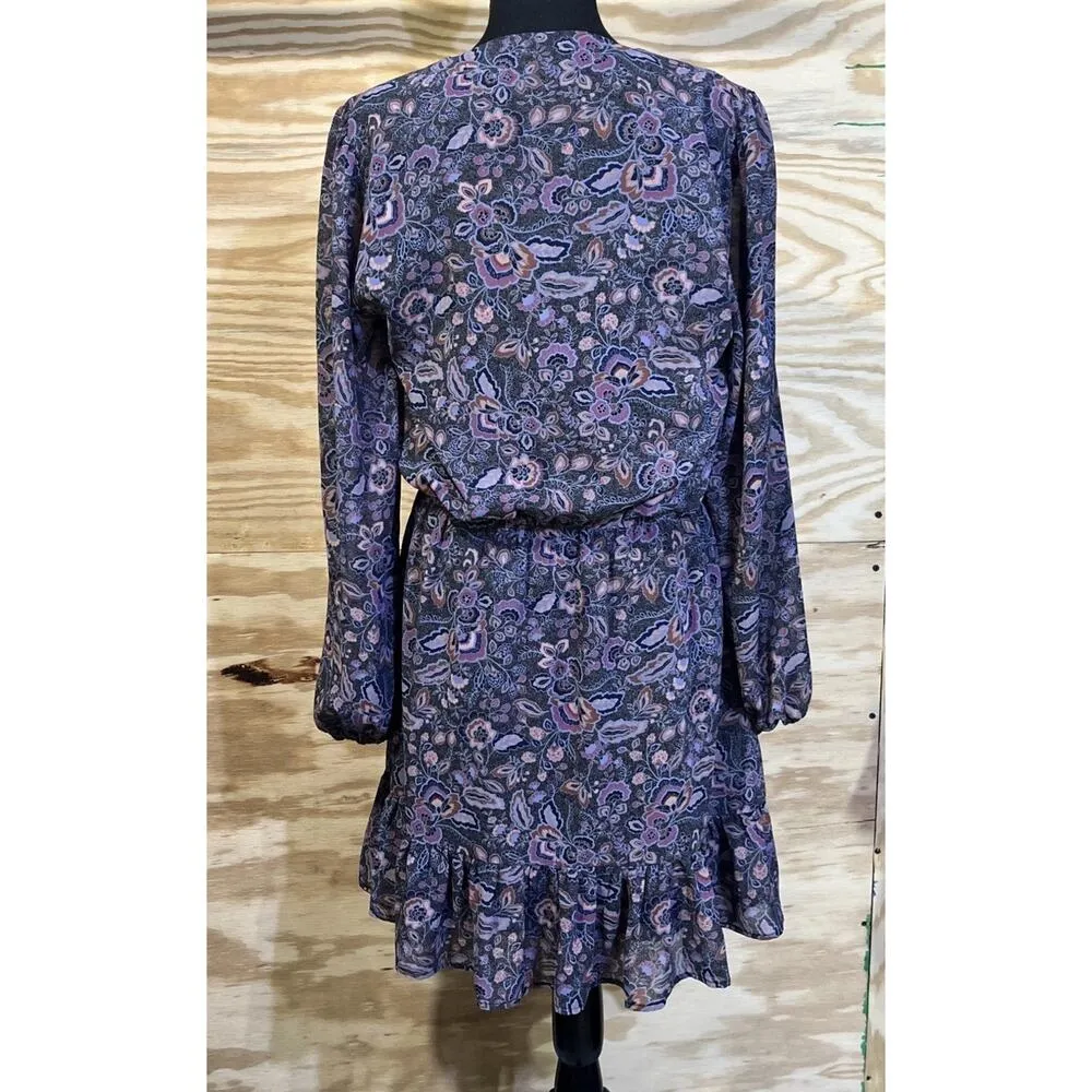 EVEREVE Women Olympia Dress Floral Paisley Long Sleeve Chiffon Mini Size Medium - Image 5