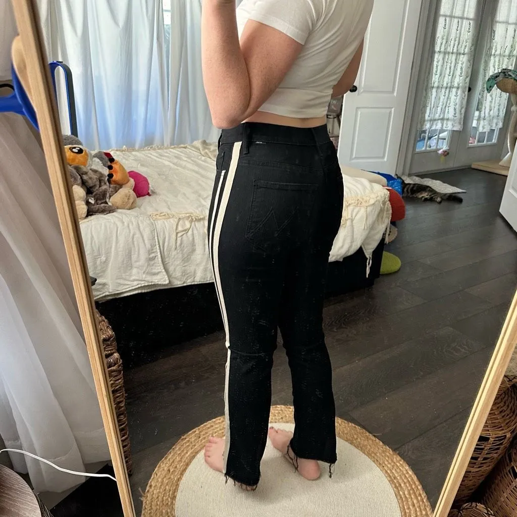 Mother Women’s Black 27 Insider Crop Guilty Racer Striped Jeans - Image 3