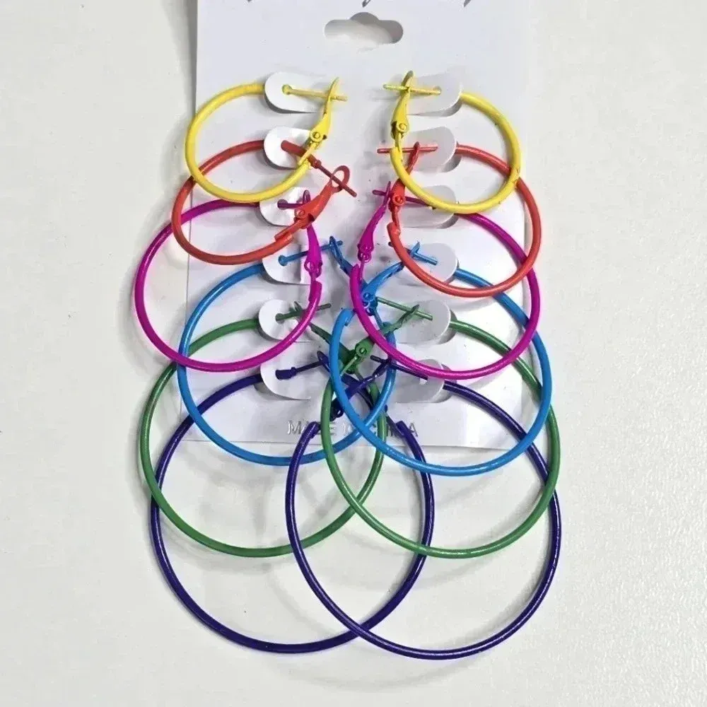 Rainbow‎ Multi Color Mixed Sized Hoop Dangle Hook Fashion Jewelry JB2-21 - Image 3