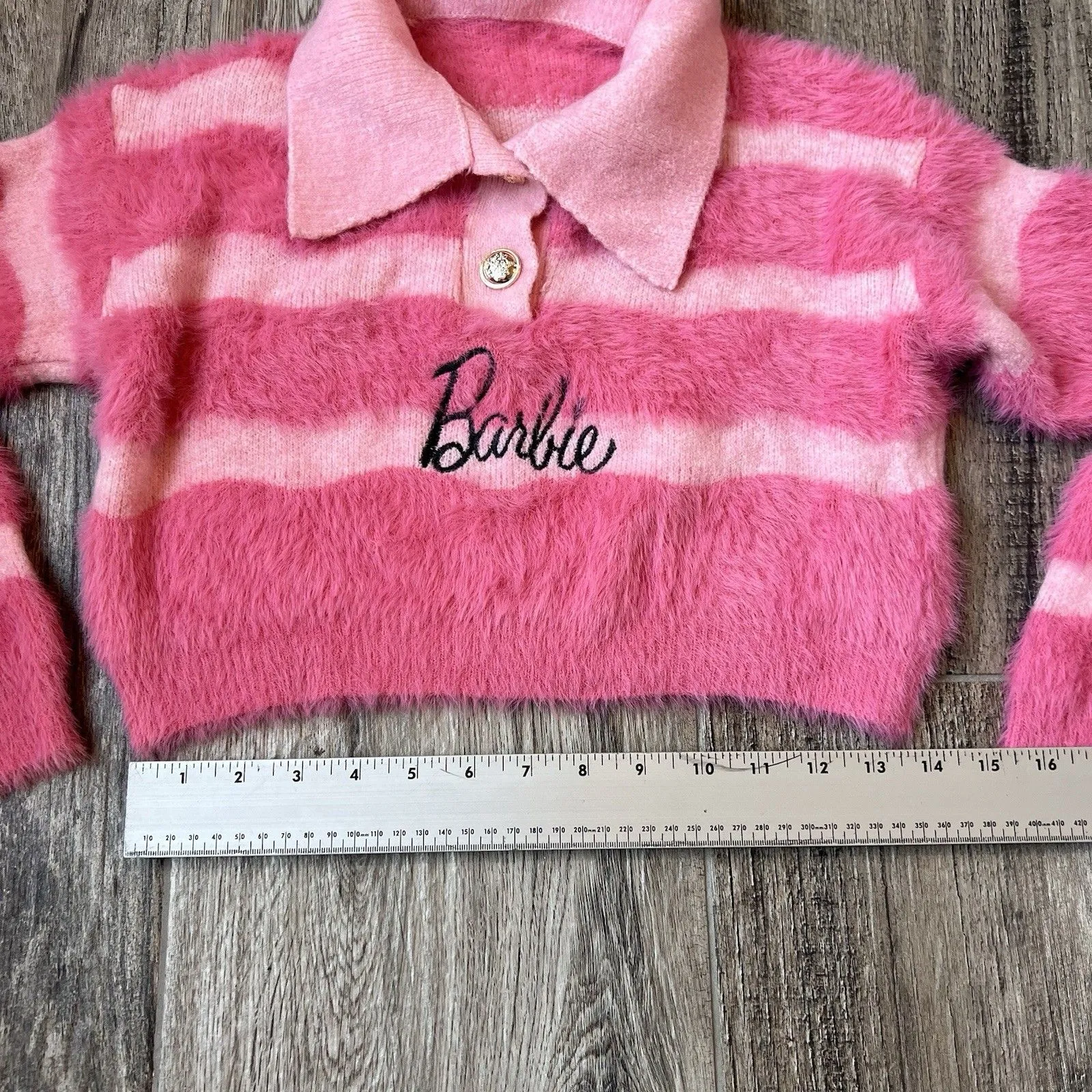 Barbie Pink Collar Crop Top preppy coquette soft fur chic stretch sweatshirt #50 Size undefined - Image 7