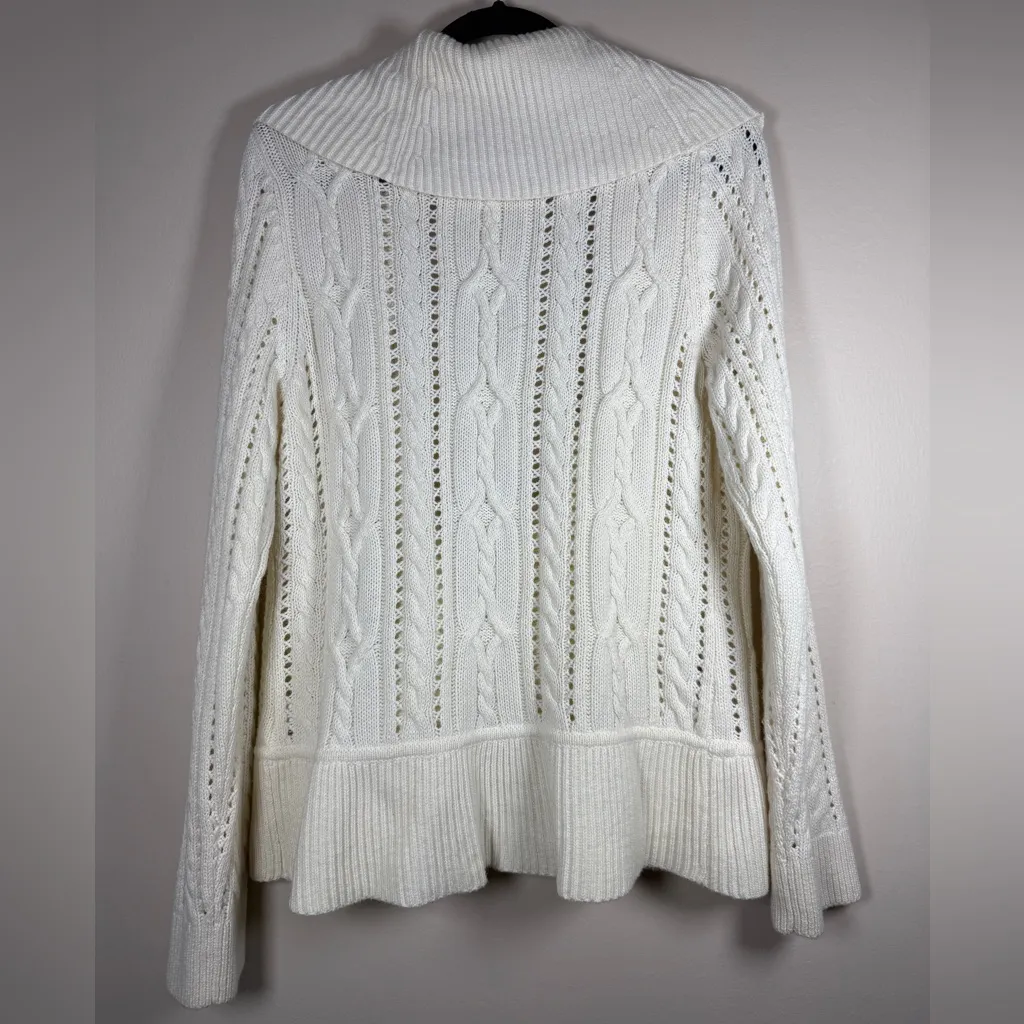 Talbots Chunky Knit Shawl Collar Cable Knit Cardigan Buckle Close Lambswool Sz L - Image 3