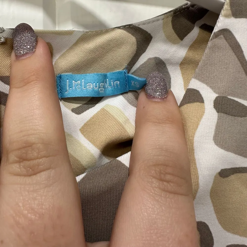 J‎ Mclaughlin Sophia Dress XS Cobblestone Geo Catalina Tan Knee NWT $228 Stretch - Image 2