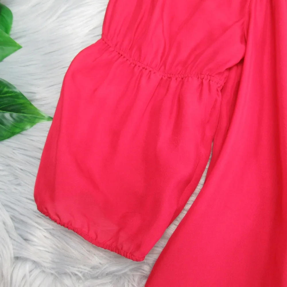 VANESSA VIRGINIA Silvi Red Silk Sheer Peasant Blouse Womens Size S - Image 11