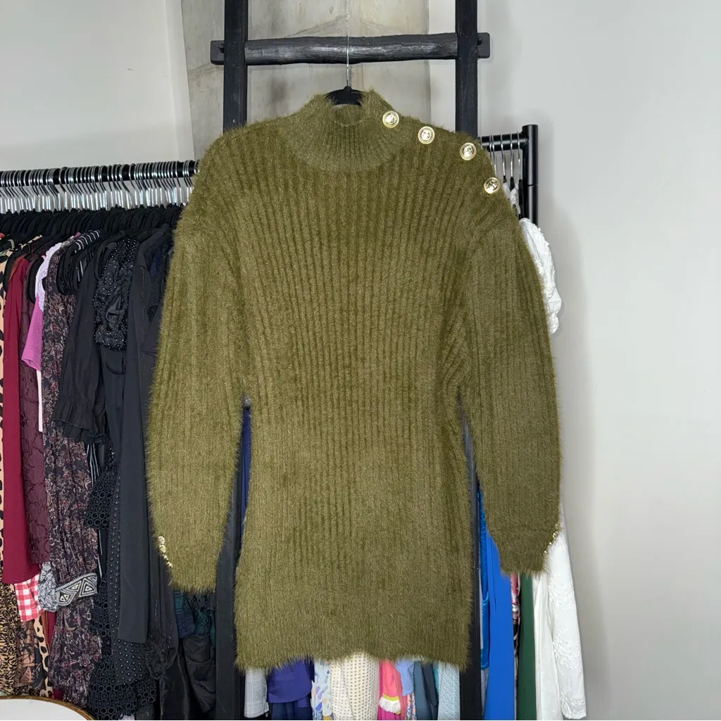 New Retrofête Vesey Sweater Dress Fuzzy Olive Green Size M - Image 6