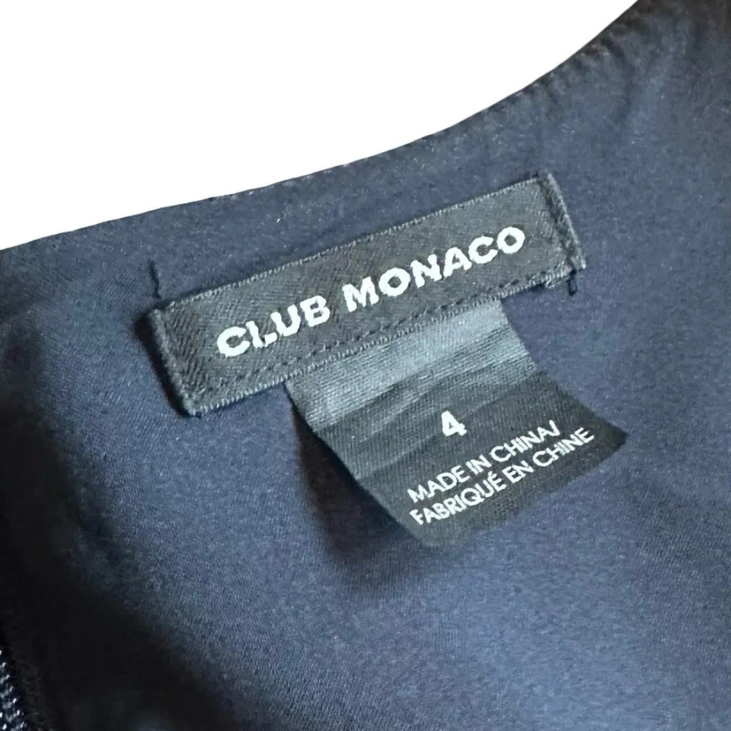 Club Monaco Navy Blue Sheath Dress Textured Fabric Short Bow Sleeves Size 4 - Image 11