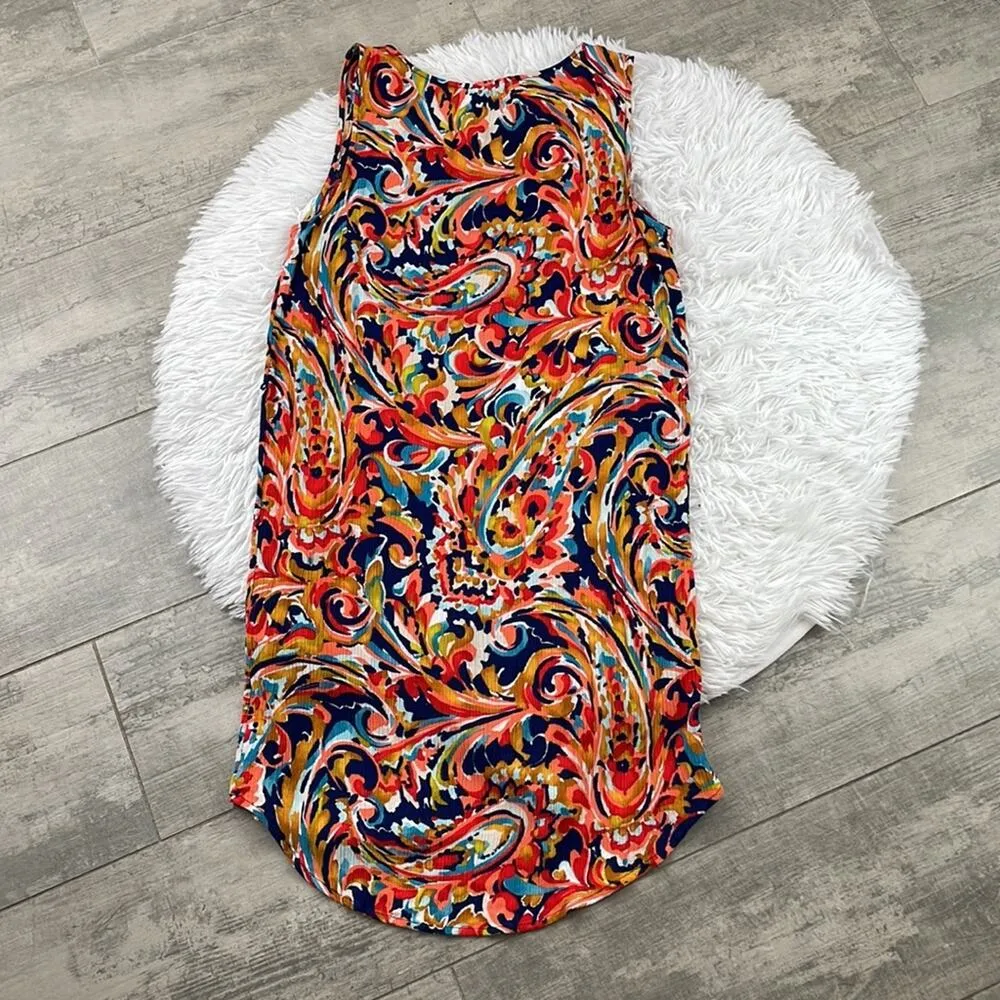 LIZ CLAIBORNE paisley print sleeveless, button front, high low dress. Size PM - Image 8