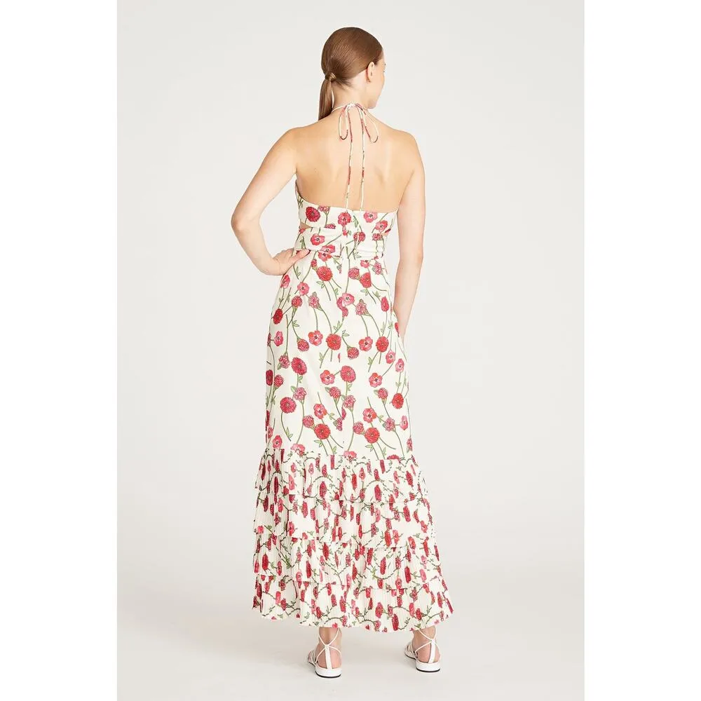 Amur Isabelle Halter Dress Dahlia Pink Bouquet Toss White Size 12 - Image 3