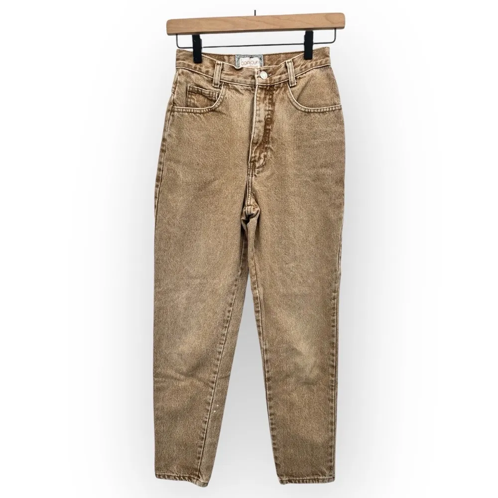 Vintage Bonjour Brown Tan Denim High Waist Straight Leg Jeans Size 4 - Image 2