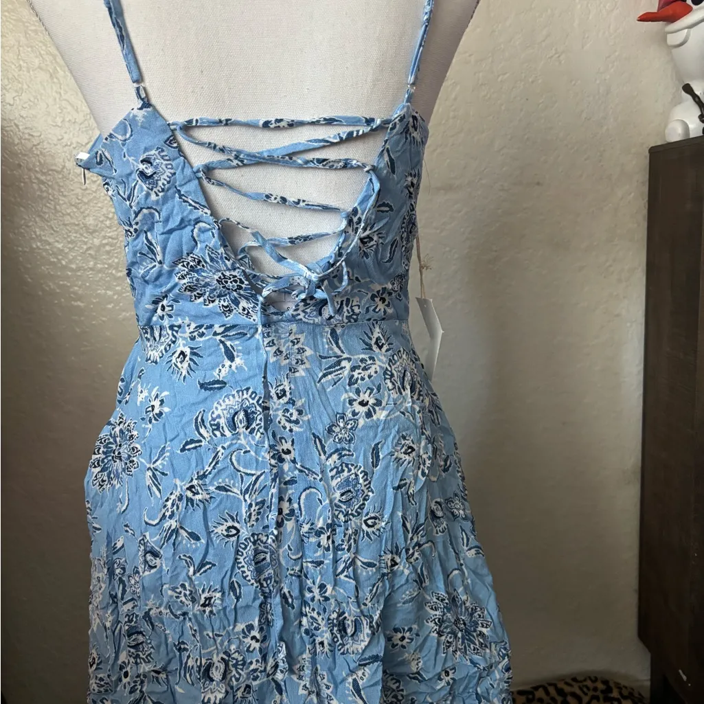 Iris Basic Light Blue Floral Mini Dress - Image 4