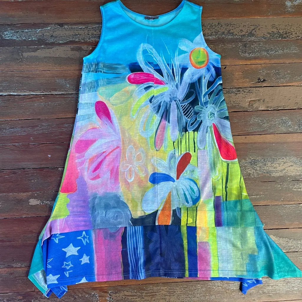 Shana Art To Wear Sleeveless Slub Knit Floral Shift Dress - Image 8