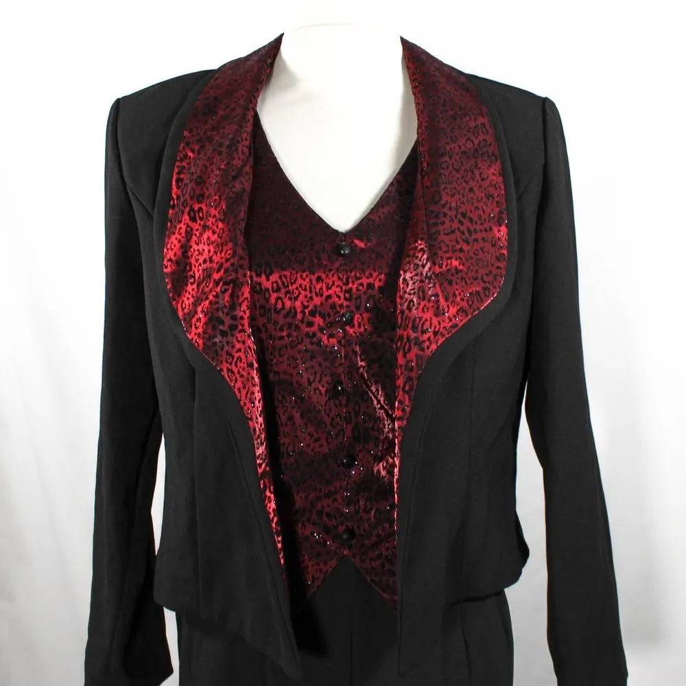 Vintage 1990s Red Black Faux Vest Jumpsuit with Blazer Leopard Animal Print Size 14 - Image 7