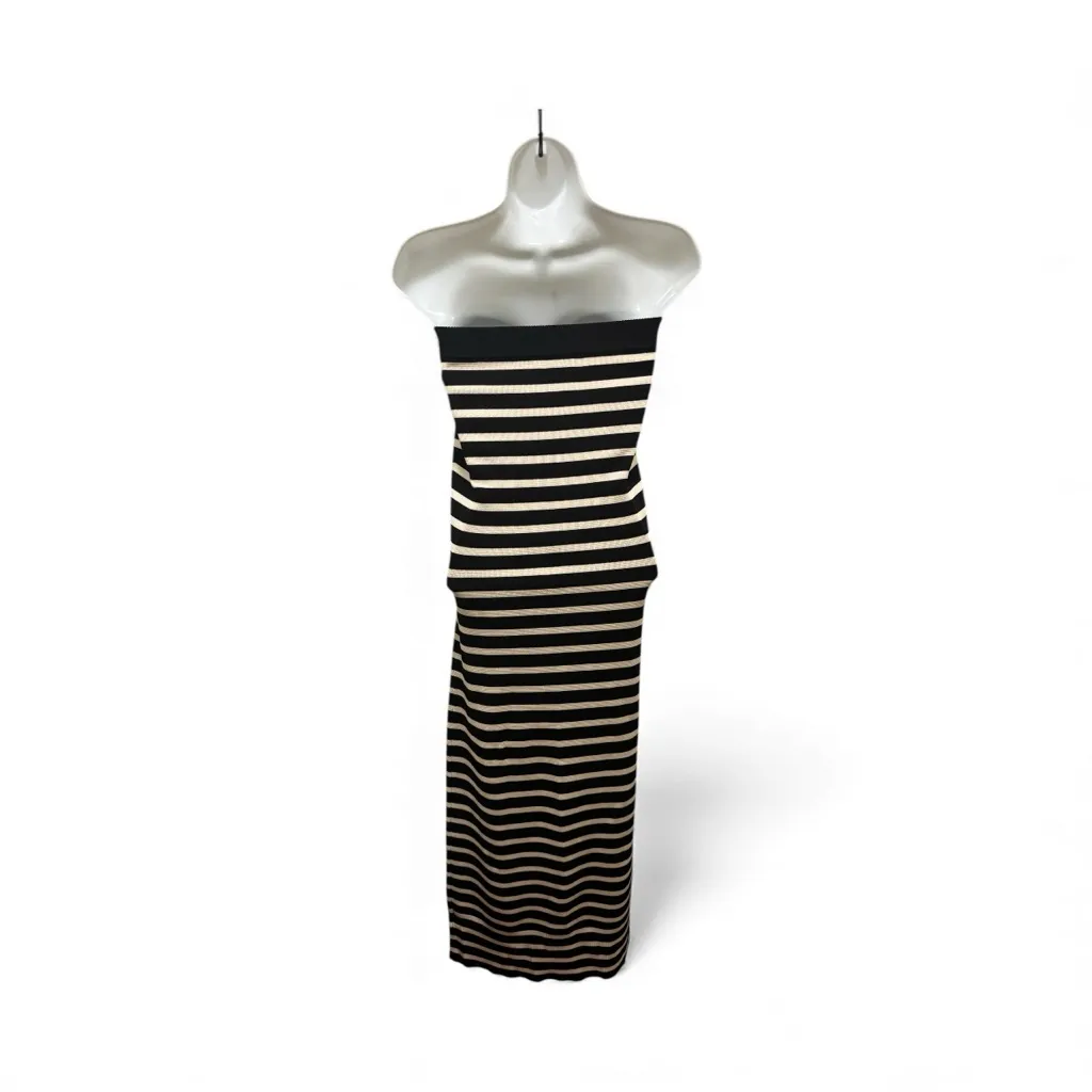 J. Crew Cyan Striped black White Strapless Knit Maxi Tube Dress L Resort Wear - Image 5