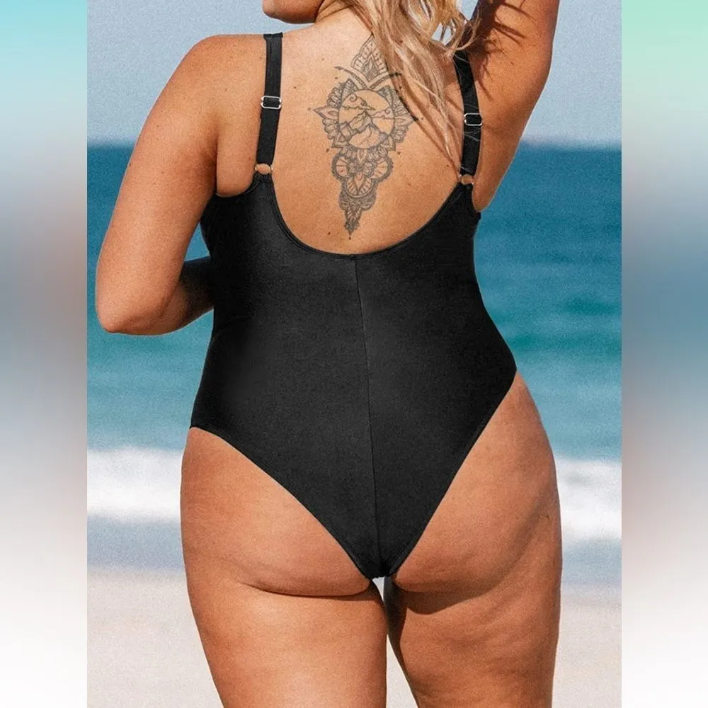 NEW Plus Size 1 Pc Swimsuit Mesh Tummy Control Adj Wide Straps L - Image 3